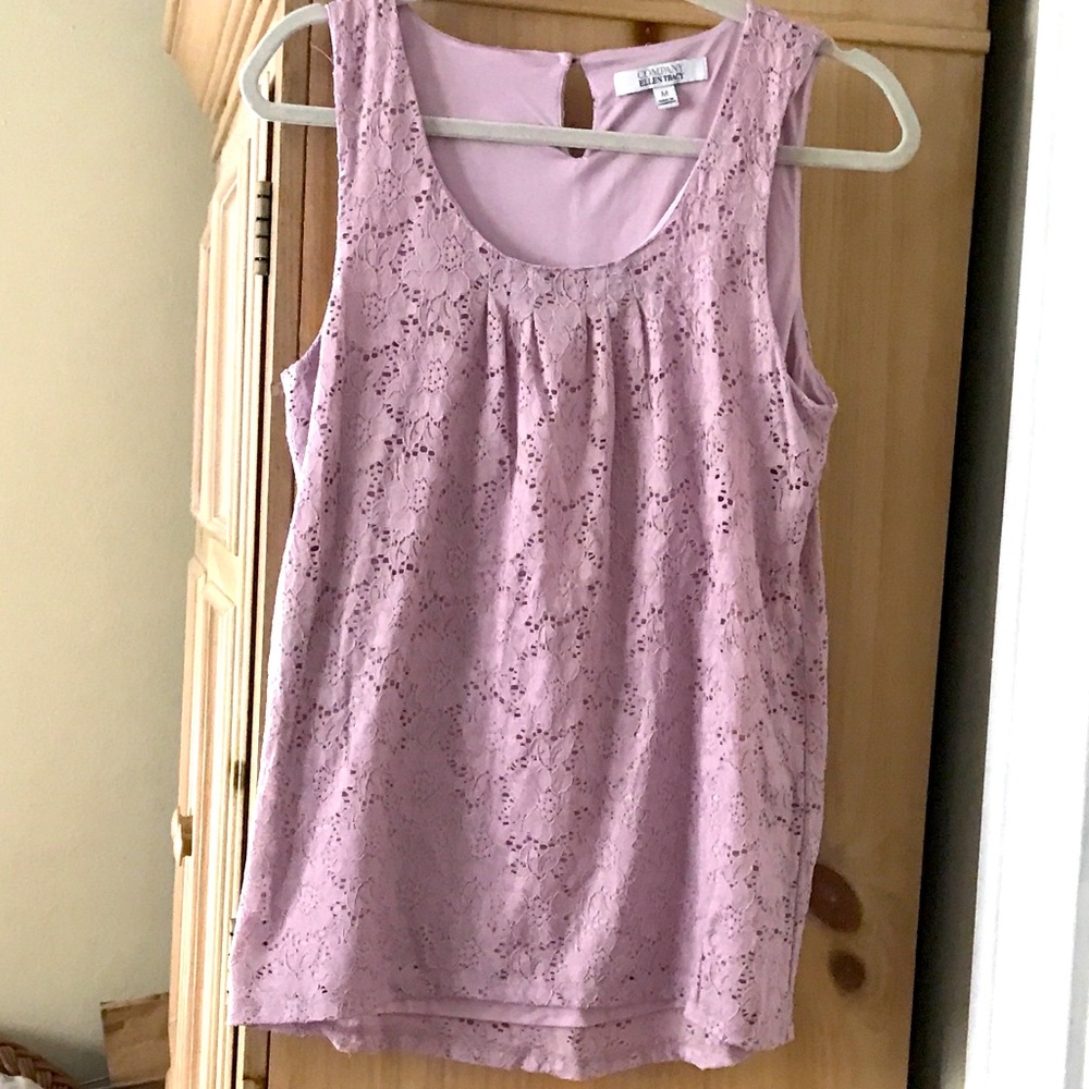 Ellen Tracy Lined Lace Purple Sleeveless top